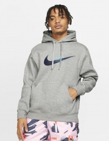 Объёмное серое с лого на груди и спине худи от бренда Nike