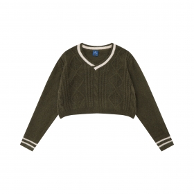 Повседневный коричневый свитер TIDE EKU с V-образной горловиной