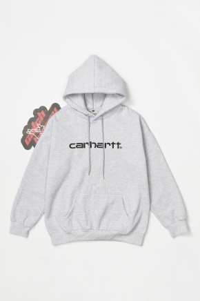 100% хлопковое серое объёмное худи Carhartt с манжетами на рукавах