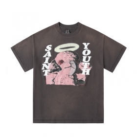 Коричневая футболка Saint Michael Ascension с розовым принтом