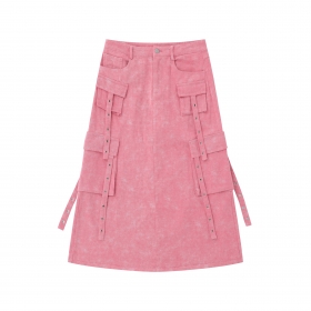 Стильная розовая юбка-карго TIDE EKU удлиненная в форме трапеции