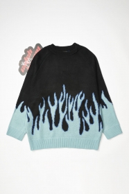 Вязанный свитер Tide Card Log чёрный с синем пламенем