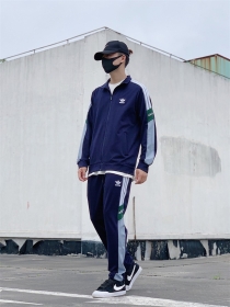 Синий 100% хлопковый спортивный костюм Adidas свободного кроя