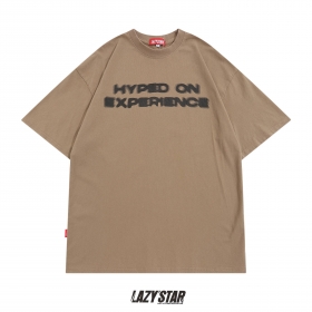 Коричневая футболка LAZY STAR с надписью "Hyped on experience" спереди