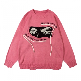 Акриловый розовый свитер от ANBULLET с принтом "Глаза" и текстом