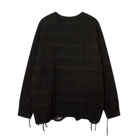 Практичный черный свитер YL BOILING со свисающими с манжет нитями