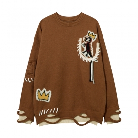 Модный коричневый свитер YL BOILING с накладным кармашком на рукаве