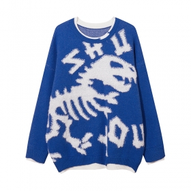 Трендовый синий свитер YL BOILING с белыми вставками на манжетах