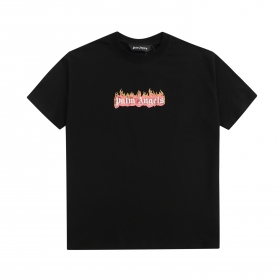 Черная хлопковая футболка Palm Angels с надписью бренда в огне