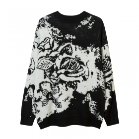 Оверсайз с белым абстрактным принтом свитер YL BOILING в черном цвете
