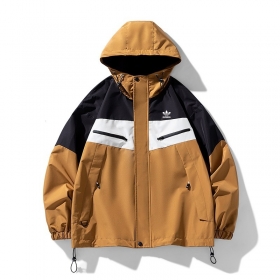 Оверсайз коричневая Adidas куртка с капюшоном и высоким воротником
