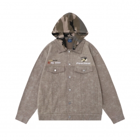 Саржевая хлопковая куртка от бренда TIDE EKU бежевая с капюшоном