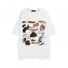 Белого цвета футболка Layfu Home с изображением милых кроликов спереди