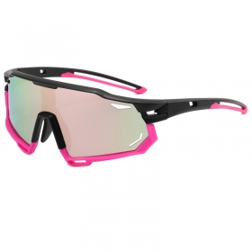 Спортивные очки с черно-розовой оправой и цветной линзой