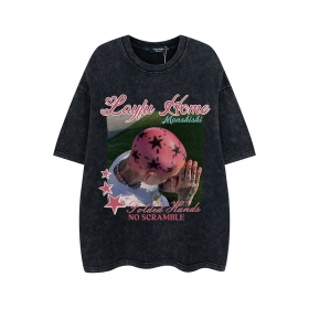 Чёрная футболка бренда Layfu Home Monskiski с розовой головой человека