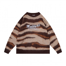 Полосатый коричнево-бежевый свитер MUDDY AIR с вышивкой лого на груди