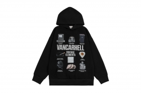 Классическое черное худи VANCARHELL с брендовой надписью и рисунками