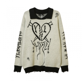 Стильный кремовый свитер YL BOILING с воротником и принтом сердца