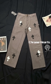 Джинсы бананы Chrome Hearts серо-коричневые с комфортной посадкой