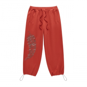 Брендовые красные хлопковые штаны BE THRIVED с утяжками резинками