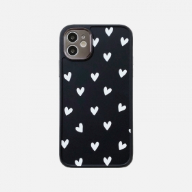 Силиконовый черный чехол для телефонов iPhone с принтом белых сердечек
