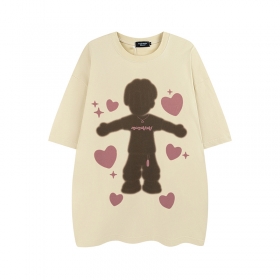 Oversize бежевая футболка Layfu Home Monskiski с человеком и сердцами