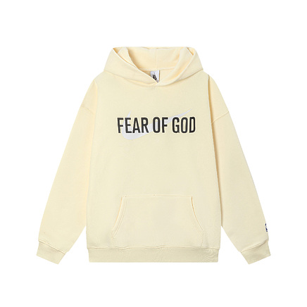 Брендовое молочное худи Fear Of God с вместительными карманами кенгуру