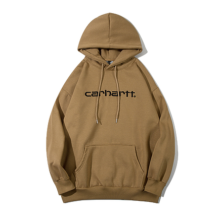 Удлиненное хлопковое худи Carhartt бежевое с практичными карманами