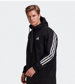 Чёрная спортивная ветровка Adidas с белыми полосками на рукавах