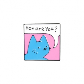 Качественный розово-голубой квадратный пин в виде "Кота"
