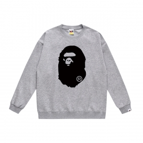 Свитшот бренда Bape серый с принтом головы обезьяны спереди и сзади