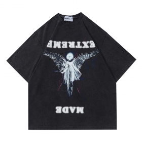 Чёрная Made Extreme футболка с принтом "Ангел" и "Затмение" на спине