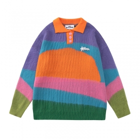 Оригинальный сине-оранжевый свитер от NEVERHOOD с воротником поло