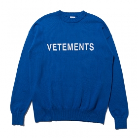Универсальный синий свитер с лого бренда VETEMENTS WEAR из хлопка