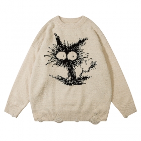 Креативный молочный свитер ANBULLET с рисунком черного кота