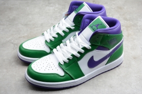 Кроссовки Nike Air Jordan 1 Mid бело-зелёно-фиолетового цвета