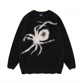 Брендовый черный свитер TIDE EKU с белым крупным пауком спереди