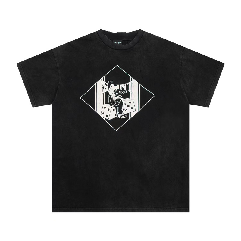 Saint Michael чёрная хлопковая футболка с белым принтом на с 2х сторон