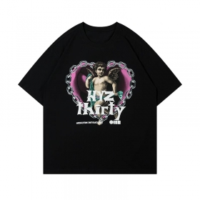 Свободная черная футболка HYZ THIRTY с принтом ангела в сердце