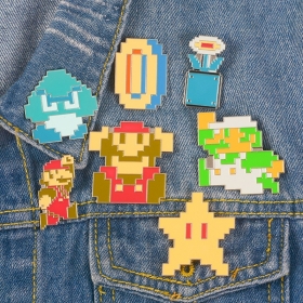 Персонажи игры Супер Марио значки модные пиксельные