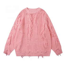 Пастельный розовый свитер YL BOILING с множеством рваных участков