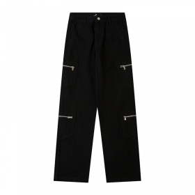 Брендовые черные штаны карго I&Brown с молниями в боковых карманах