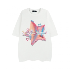 Белая футболка Layfu Home с ярким принтом разноцветной звезды спереди