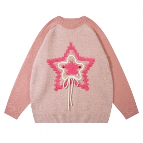 Элегантный с вышивкой звезды розовый свитер от бренда YL BOILING