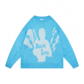 Яркий голубой свитер MUDDY AIR с принтом спереди и спущенными рукавами