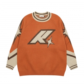 Универсальный темно-оранжевый с молочными вставками свитер Ken Vibe