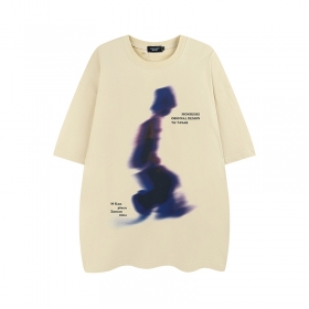 Оверсайз бежевая футболка Layfu Home Monskiski с изображением человека