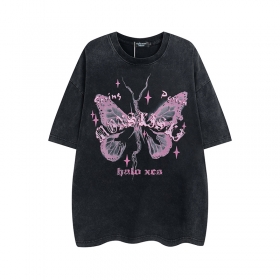 Унисекс чёрная футболка Layfu Home с розовой бабочкой на груди