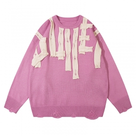 Эффектный розовый свитер ANBULLET с нашитым из лент логотипом