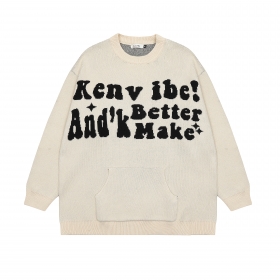 Стильный кремовый свитер Ken Vibe с принтом текста и карманами спереди